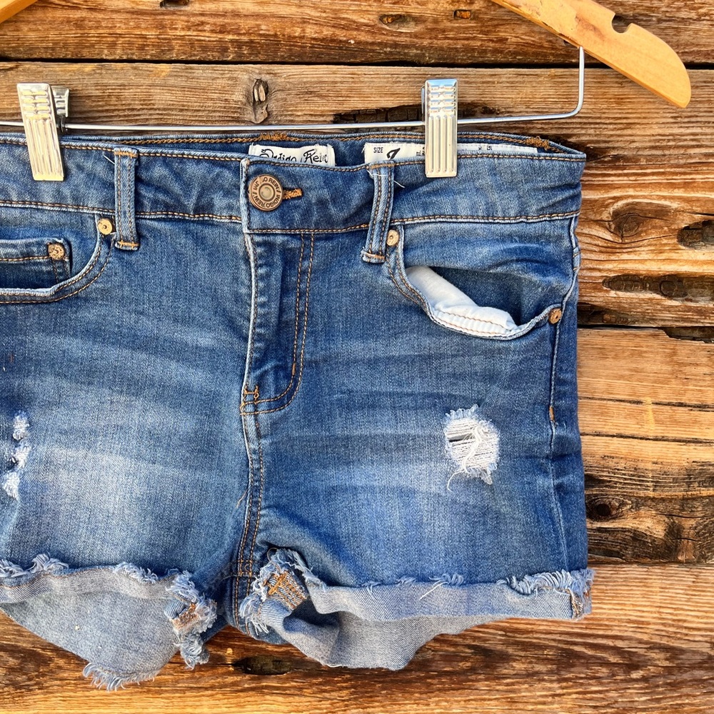 INDIGO REIN | Dark Wash Distressed Denim Jean Shorts 3